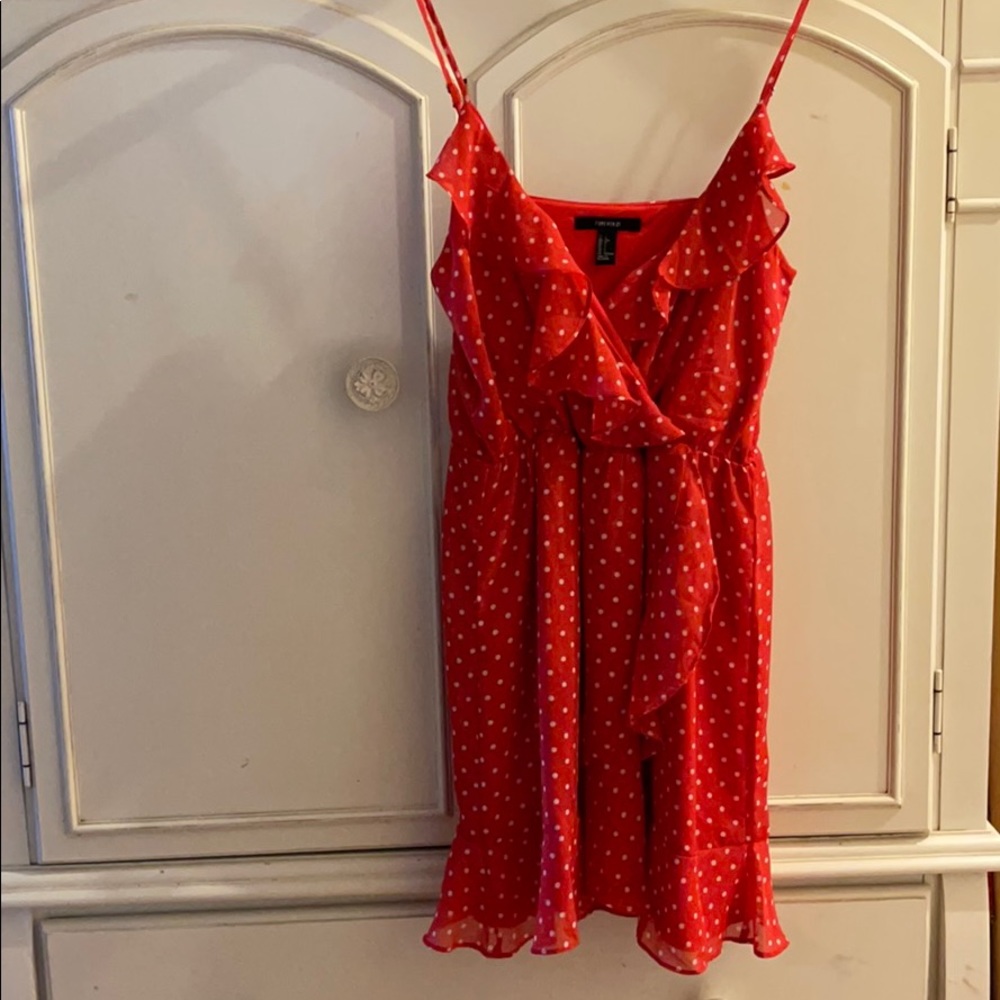 Forever 21 Red/White Faux Wrap Ruffle Dress